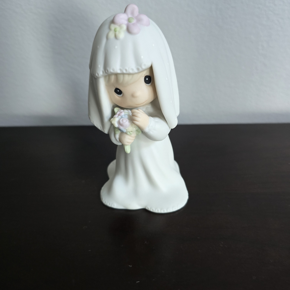 Precious Moment Ceramic Bride Figurine with Flowers